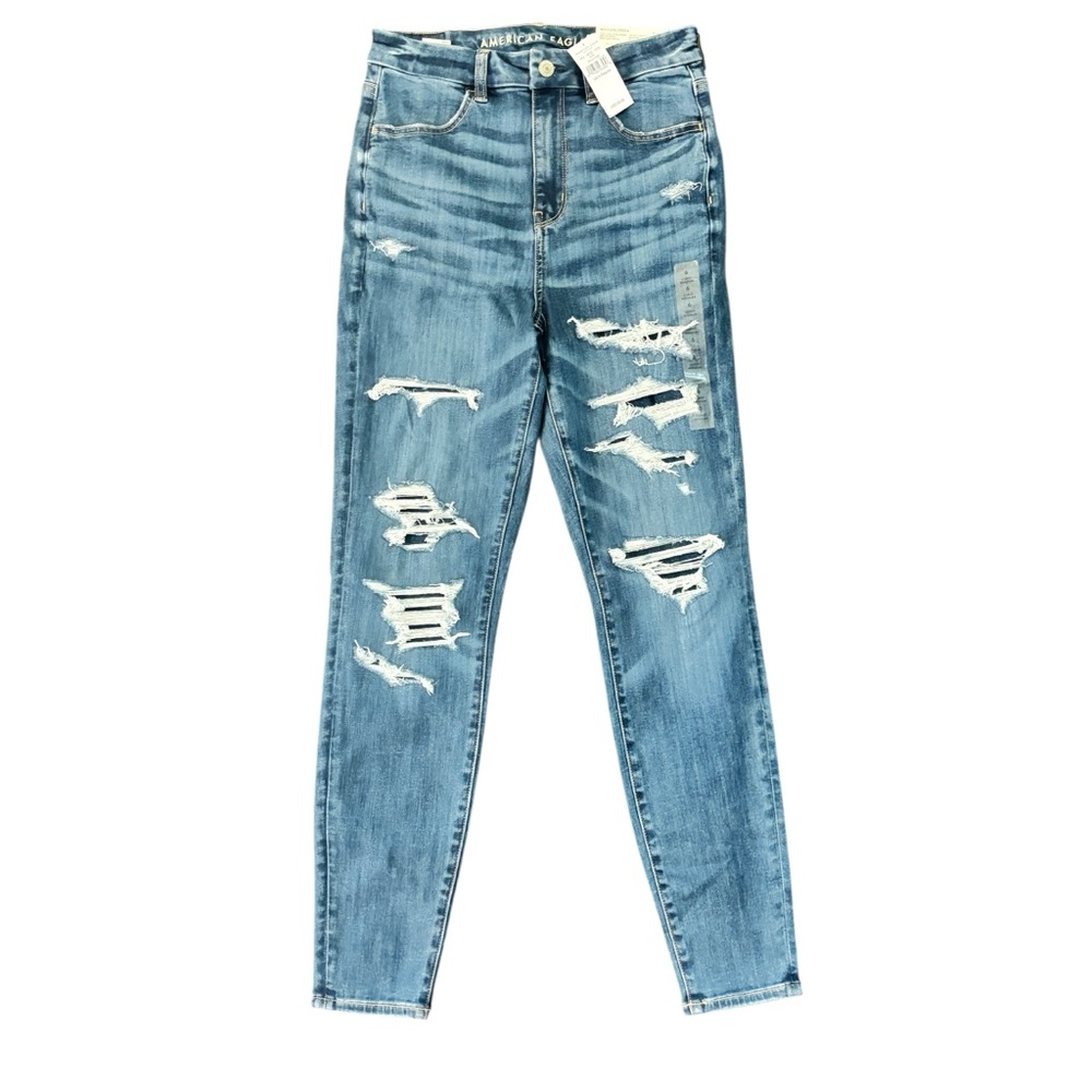 American Eagle Curvy Super Hi-rise Jegging stretch covered holes Dark Wash